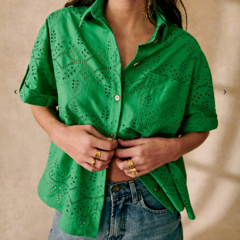 Sézane Laurine Shirt - Small Bright Green NEW with Tags